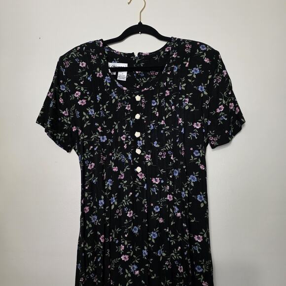 Vtg Floral Midi Dress Womens 8 Cottagecore Peasant Prairie Button Up Boho Retro - Picture 2 of 9